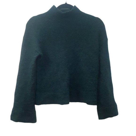 & Other Stories Sweater Mohair /Wool,Dark green Mock Neck, flared sleeve at hem - Picture 2 of 11